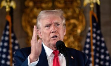 Republican presidential nominee former President Donald Trump speaks to reporters during a news conference at his Mar-a-Lago estate