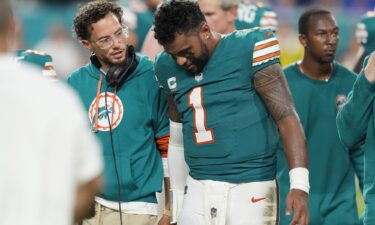 Tua Tagovailoa leaves the Dolphins' game against the Buffalo Bills after suffering a concussion.