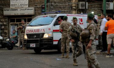 Lebanese troops secure a Beirut street following the explosions on September 17.