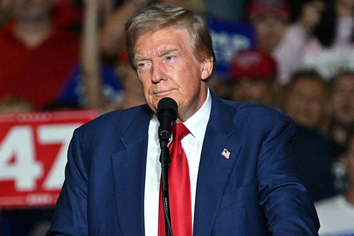 <i>Patrick T. Fallon/AFP/Getty Images via CNN Newsource</i><br/>Former President Donald Trump speaks during a campaign rally at the Expo World Market Center in Las Vegas