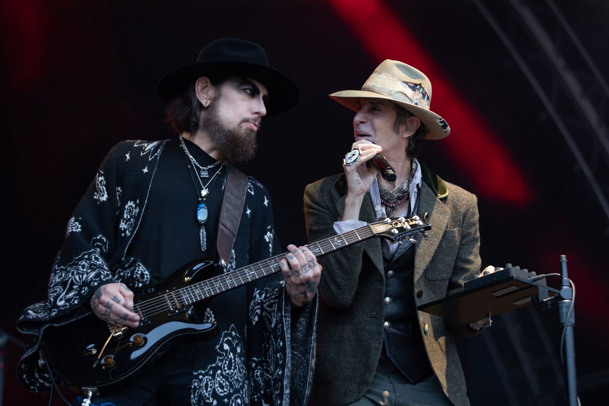 <i>Kieran Frost/Redferns/Getty Images via CNN Newsource</i><br/>(From left) Dave Navarro and Perry Farrell of Jane's Addiction perform in Dublin in June. Rock band Jane’s Addiction has issued an apology and announced the cancellation of their next concert after band members Dave Navarro and Perry Farrell were seen in an on-stage altercation at a recent show.