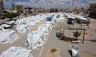 Rows of tents are set up for displaced Palestinians in Beit Lahia in the northern Gaza Strip.