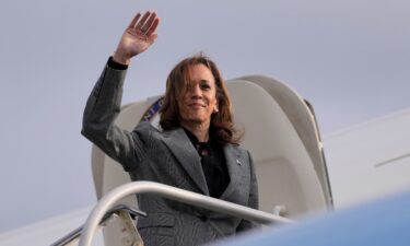 US Vice President and Democratic presidential candidate Kamala Harris boards Air Force Two as she departs LaGuardia Airport in Queens