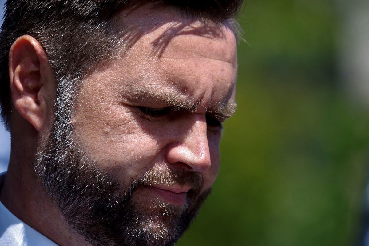 <i>Marco Bello/Reuters/File via CNN Newsource</i><br/>Sen. J.D. Vance pauses during an event at Kenosha City Courthouse in Kenosha