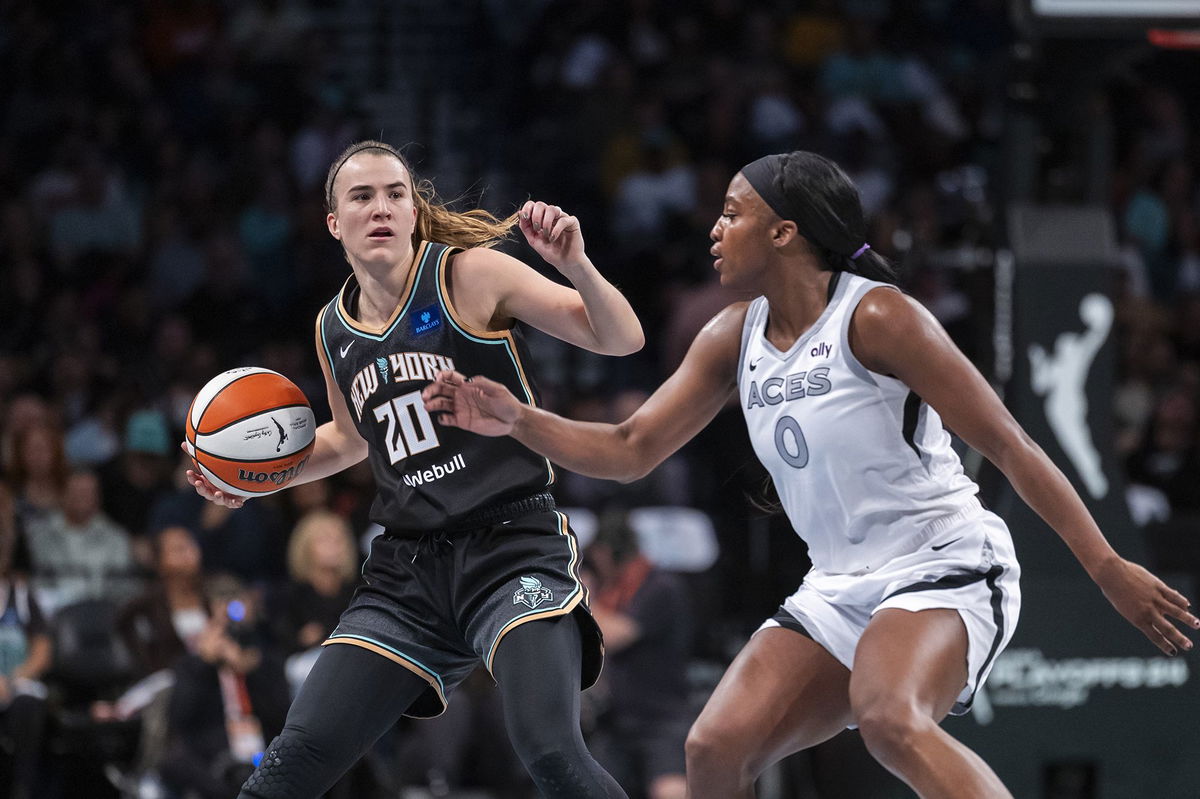 <i>Matt Krohn/USA TODAY Sports/Reuters via CNN Newsource</i><br/>Connecticut Sun forward Brionna Jones shoots over Minnesota Lynx forward Alanna Smith.