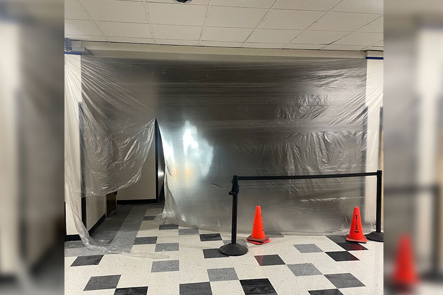 <i>Courtesy Superintendent Karla LaOrange/eastidahonews.com via CNN Newsource</i><br/>The hallway is cordoned off on Saturday.