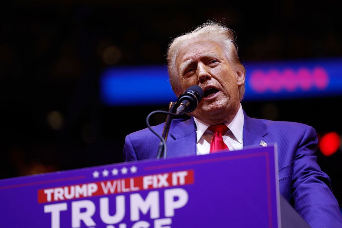 <i>Anna Moneymaker/Getty Images via CNN Newsource</i><br/>Former President Donald Trump speaks at a rally at Madison Square Garden on October 27 in New York City. Comments made by speakers at the event have prompted finger-pointing within the former president’s inner circle and concern that his message was eclipsed by controversy.