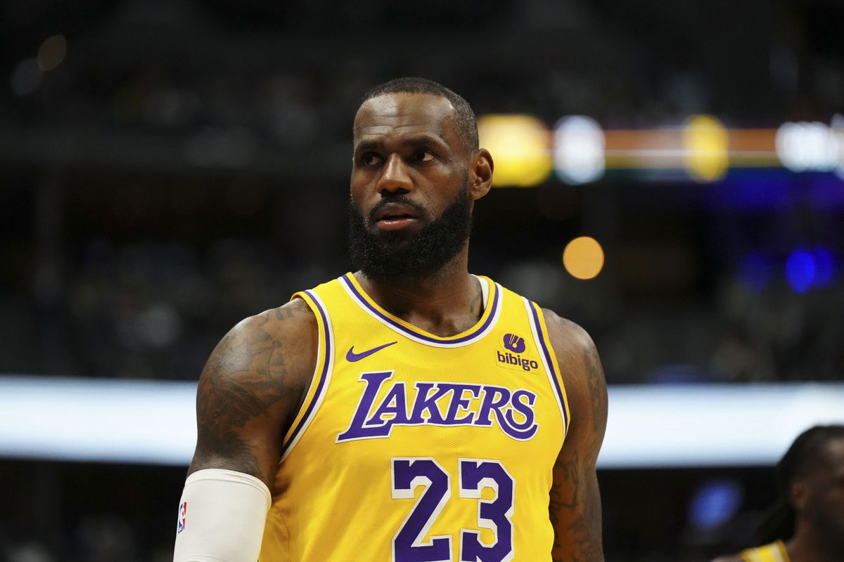 <i>Ron Chenoy/USA Today Sports/Reuters via CNN Newsource</i><br/>Los Angeles Lakers forward LeBron James (23) in the first quarter against the Denver Nuggets during game two of the first half during the 2024 NBA playoffs at Ball Arena.