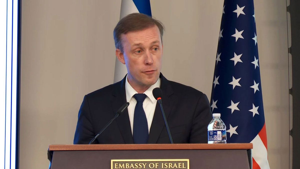 <i>CNN via CNN Newsource</i><br/>White House national security adviser Jake Sullivan speaks during an event at the Israeli Embassy in Washington