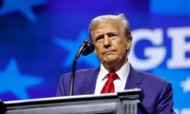 Republican presidential nominee former U.S. President Donald Trump speaks at a Turning Point PAC campaign rally at the Gas South Arena on October 23