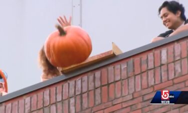 Boston University hosted their annual pumpkin drop on October 30. Students gather at the Metclaf Science Center where other students drop pumpkins off the roof of the fourth story of that building and observe as they fall to the ground and smash.