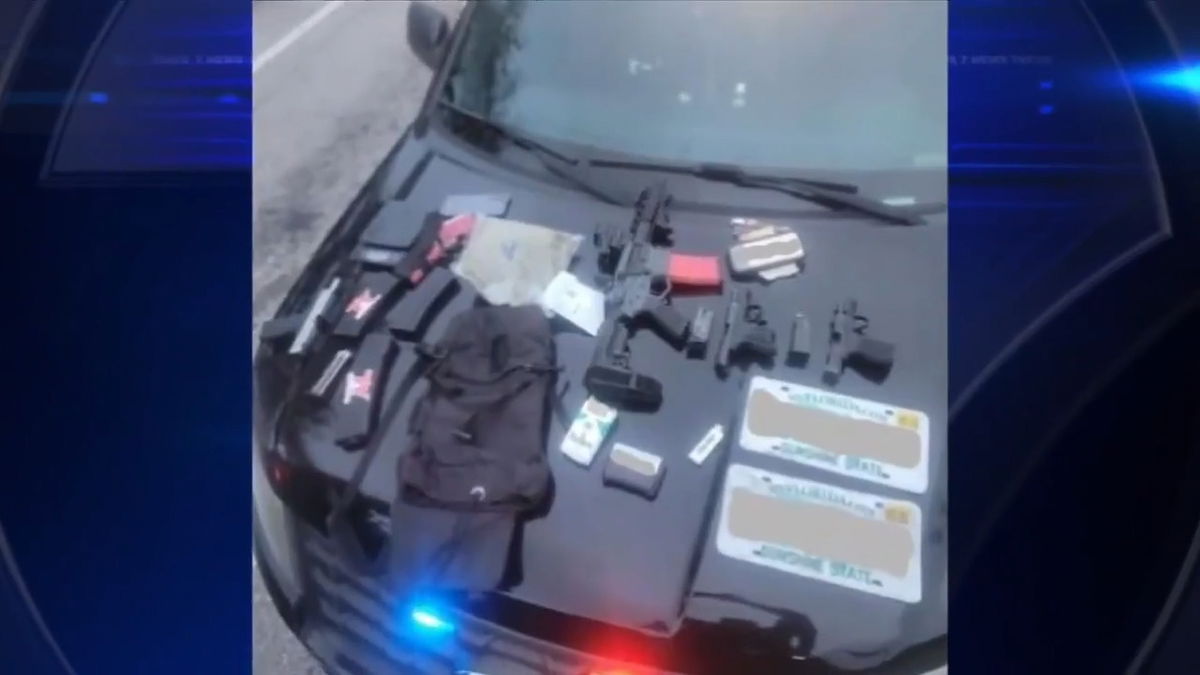 <i>WSVN via CNN Newsource</i><br/>A gun and ammo collection was found in an SUV during a traffic stop in Miami Shores that left two men detained.