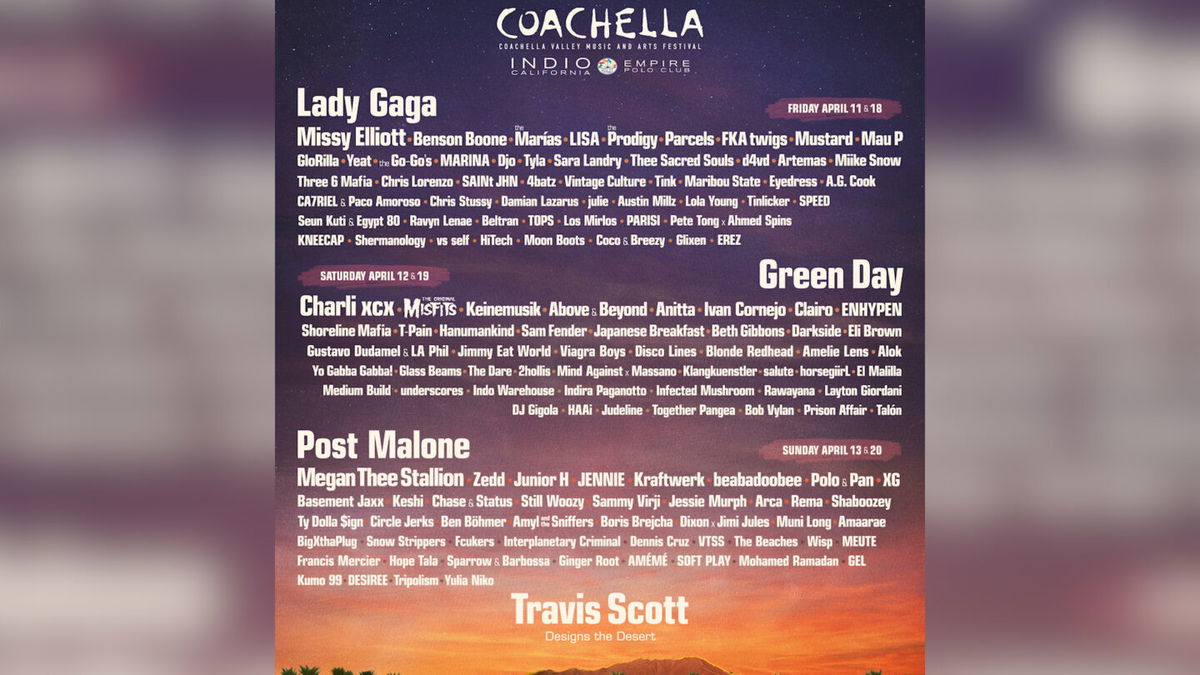 Coachella lineup released Travis Scott, Lady Gaga, Green Day, and