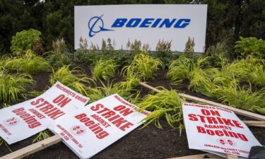 Picket signs outside the Boeing factory in Renton