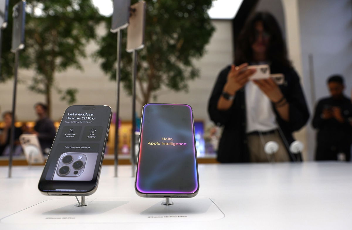 <i>Peter Nicholls/Getty Images/File via CNN Newsource</i><br/>The newly released Apple iPhone 16 Pro and 16 Pro Max are seen on display at an Apple Store in London on September 20.