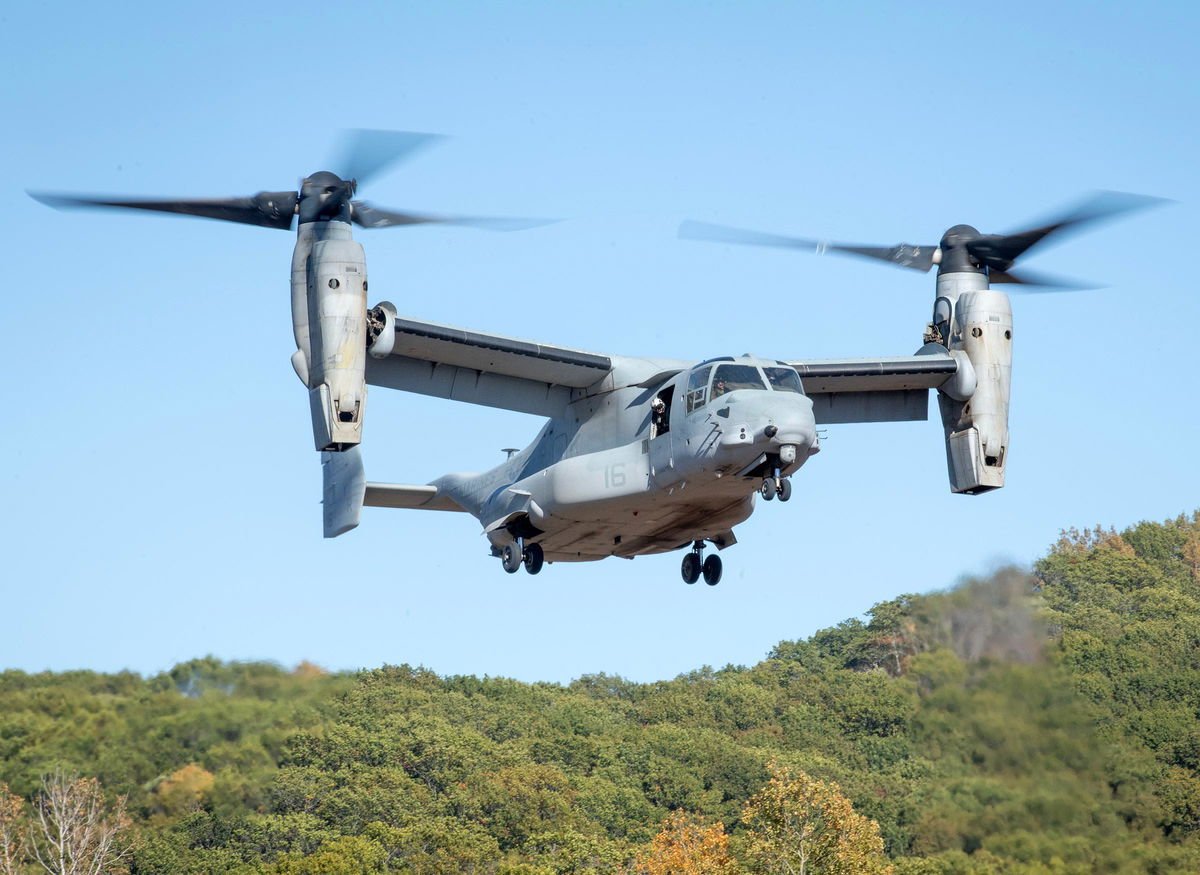 <i>Kevin Clark/Fort McCoy Multimedia Visual Information Branch/DVIDS via CNN Newsource</i><br/>US Marines practice taking off and landing in their V-22 Osprey aircraft at Fort McCoy