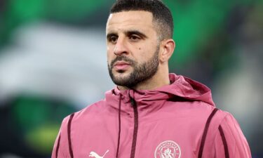 Kyle Walker looks on ahead of Manchester City's game against Juventus in the UEFA Champions League.