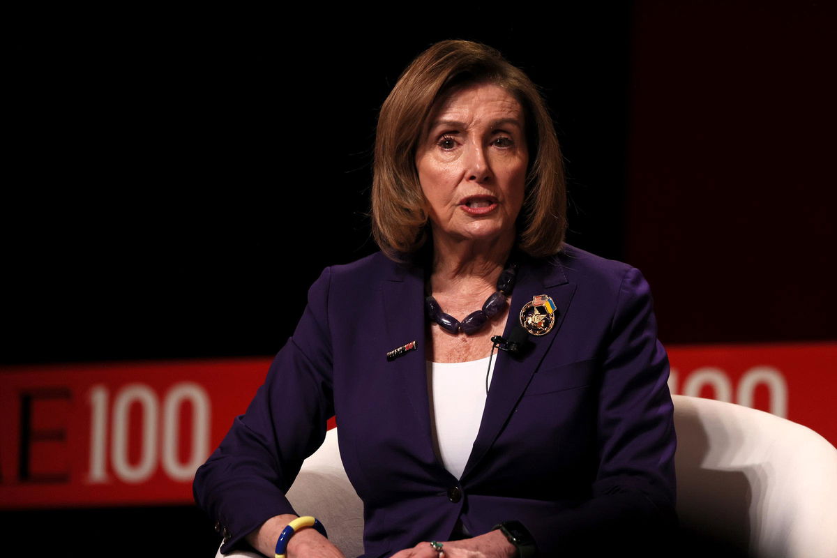 <i>Jemal Countess/Getty Images via CNN Newsource</i><br/>Nancy Pelosi speaks onstage at the 2023 TIME100 Summit at Jazz at Lincoln Center on April 25