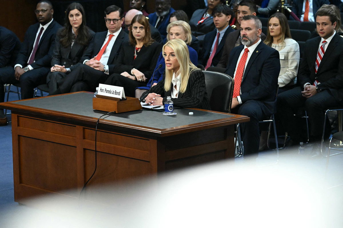 <i>Saul Loeb/AFP/Getty Images via CNN Newsource</i><br/>Former Florida Attorney General Pam Bondi testifies before a Senate Judiciary Committee hearing on her nomination to be US attorney general in Washington