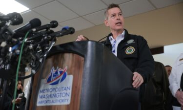 Secretary of Transportation Sean Duffy speaks during a press conference as emergency response units continue to search the crash site of the American Airlines plane on the Potomac River on January 30 in Arlington