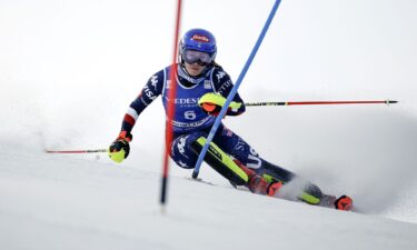 Shiffrin competes in the World Cup slalom race in Courchevel