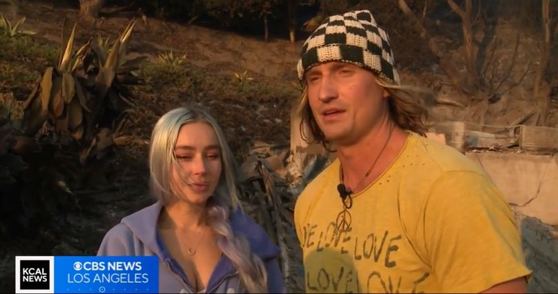 <i>KCAL/KCBS via CNN Newsource</i><br/>Kelly Lauren and Alec Gellis were forced to literally run for their lives when the Palisades Fire descended on their home.