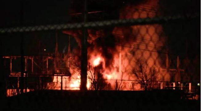 <i>KTVT via CNN Newsource</i><br/>Video from the incident shows large flames shooting from power equipment