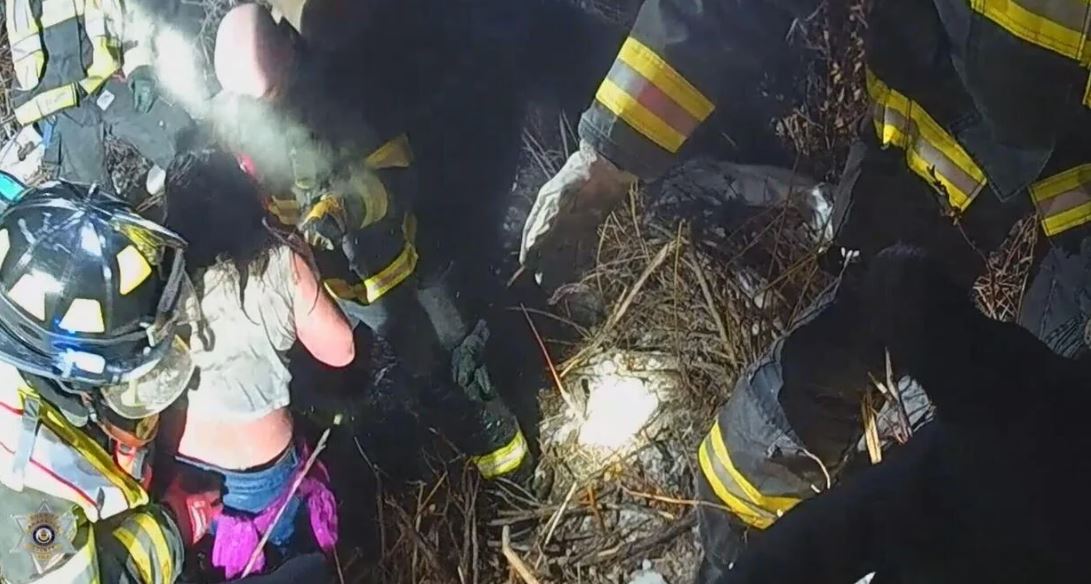 <i>Arapahoe County/KCNC via CNN Newsource</i><br/>Arapahoe County Sheriff's deputies rescued two women after a crash left their vehicle submerged upside down in a creek.