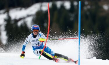 Shiffrin competes in the slalom during the team combined event.