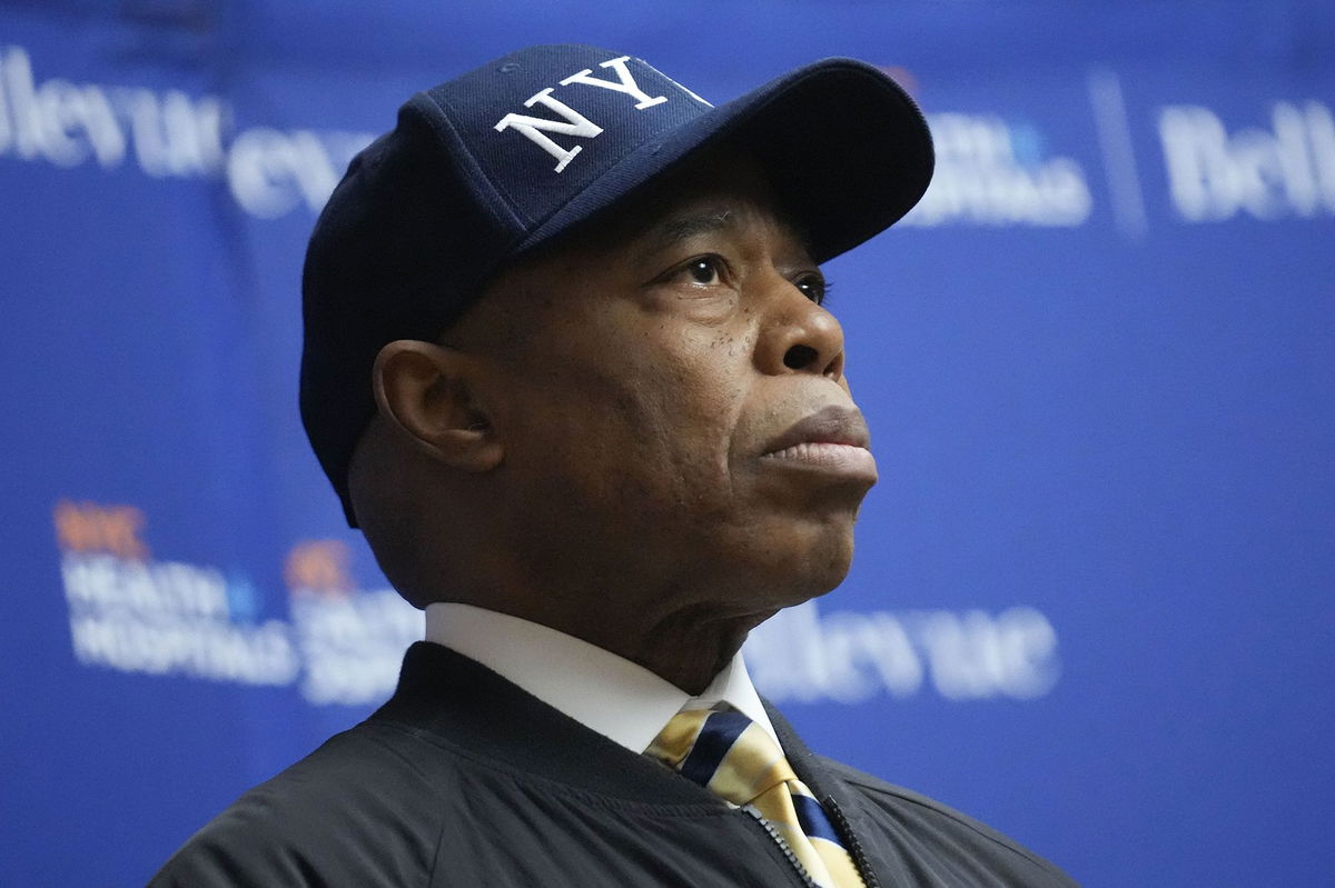 <i>Seth Wenig/AP via CNN Newsource</i><br/>New York City mayor Eric Adams attends a news conference regarding a police officer that was shot in New York
