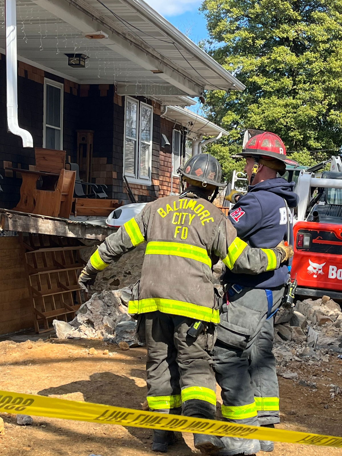 <i>Baltimore County Fire Department/WJZ via CNN Newsource</i><br/>Two construction workers became trapped in Catonsville Friday afternoon