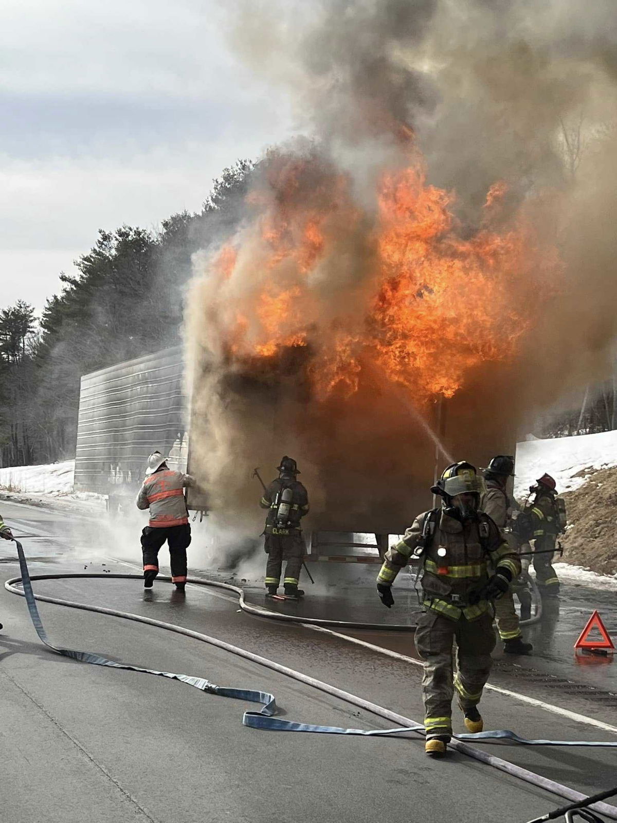 <i>York Fire Department/WMTW via CNN Newsource</i><br/>The fire backed up traffic for a couple hours Monday afternoon.