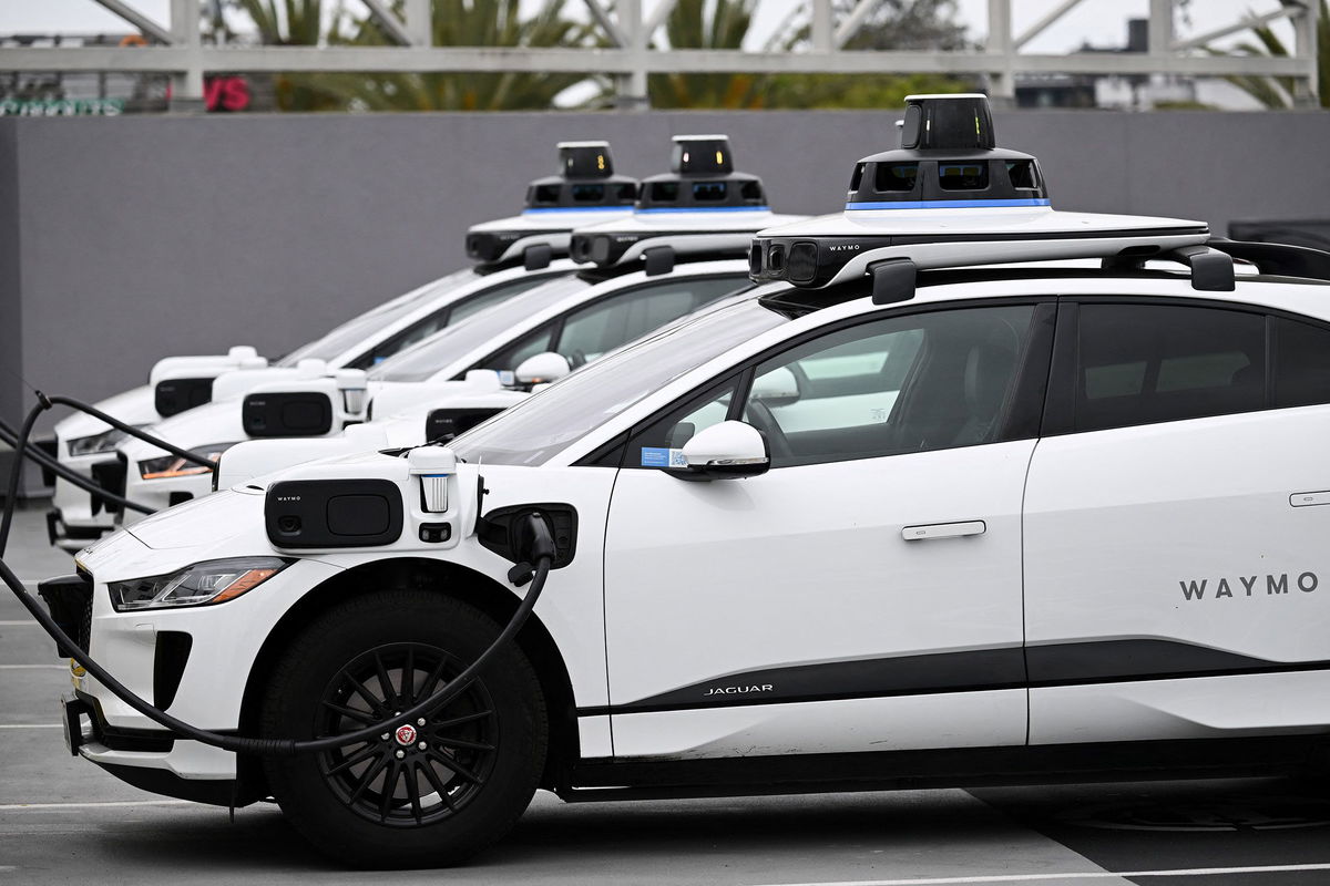 <i>Patrick T. Fallon/AFP/Getty Images/File via CNN Newsource</i><br/>A Waymo self-driving electric vehicle is parked in Los Angeles