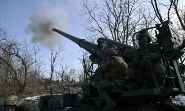 Ukrainian servicemen of the 43 Artillery Brigade fire a 2S7 Pion self-propelled cannon toward Russian positions