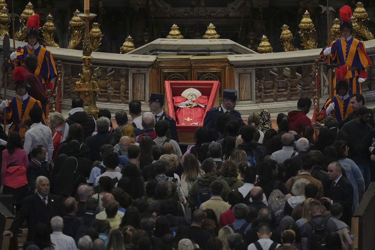 <i>Andrew Medichini/AP via CNN Newsource</i><br/>Pope Francis' public lying in state ends on Friday night