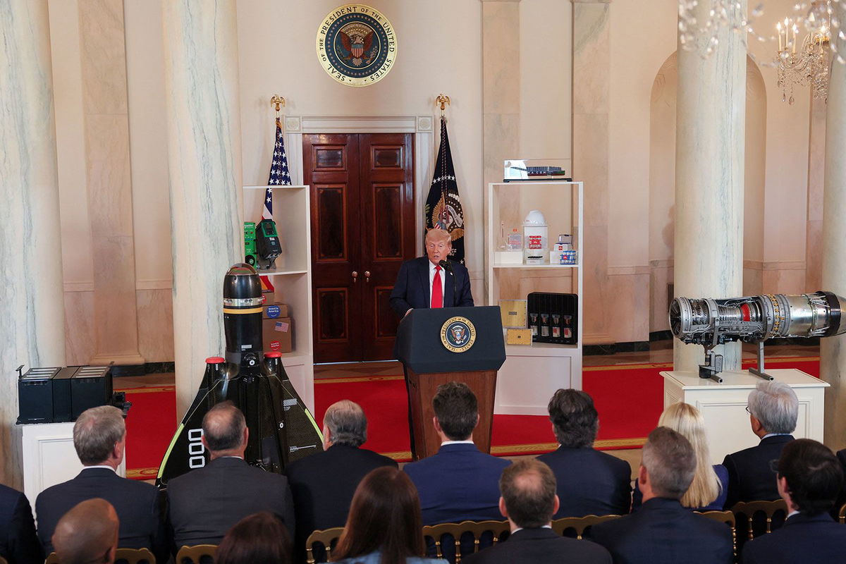 <i>Leah Millis/Reuters via CNN Newsource</i><br/>President Donald Trump delivers remarks at an 'Investing in America' event in Washington