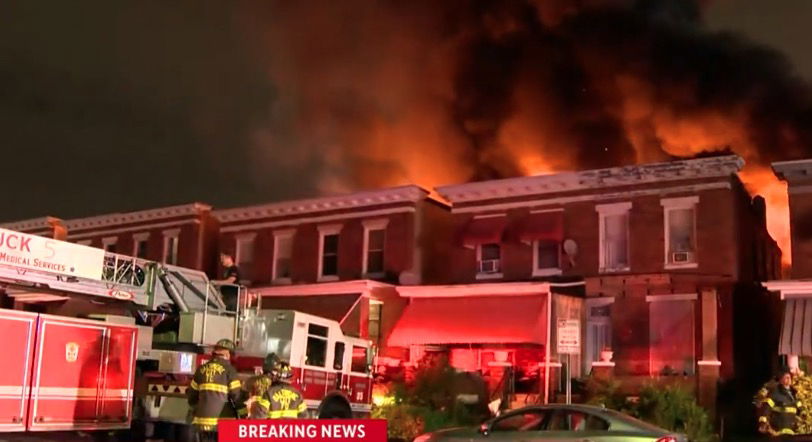 <i>WJZ via CNN Newsource</i><br/>A massive fire broke out at a multi-story warehouse in West Baltimore
