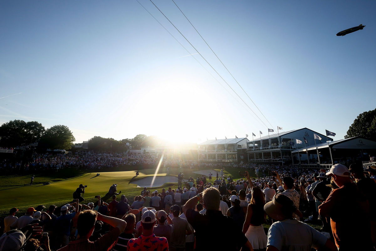 <i>Maddie Meyer/PGA of America/Getty Images via CNN Newsource</i><br/>Jhonattan Vegas plays his shot from the 17th tee on May 17.