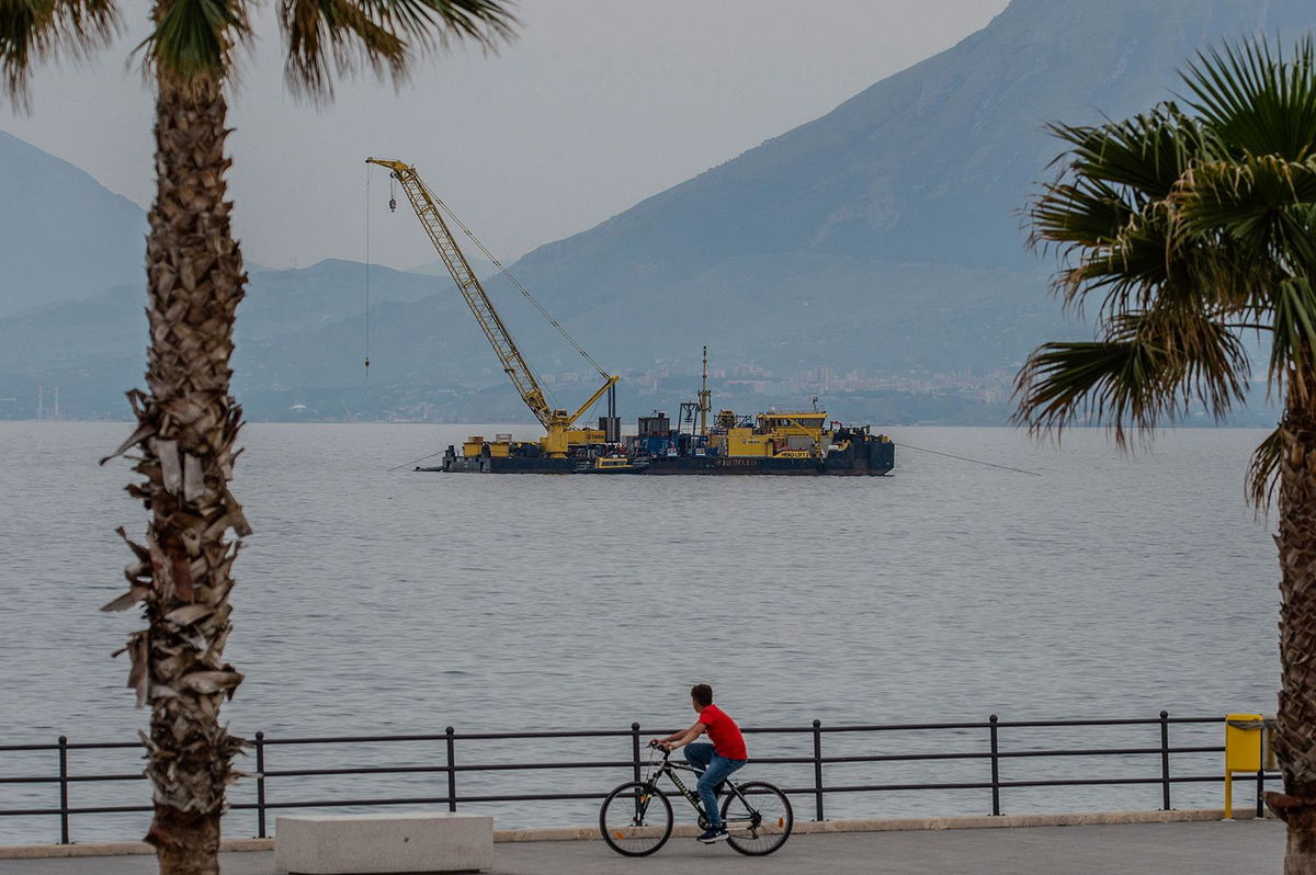 <i>Salvatore Cavalli/AP via CNN Newsource</i><br/>The multi-purpose floating work barge Hebo Lift 2 monitors the stretch of sea off Porticello