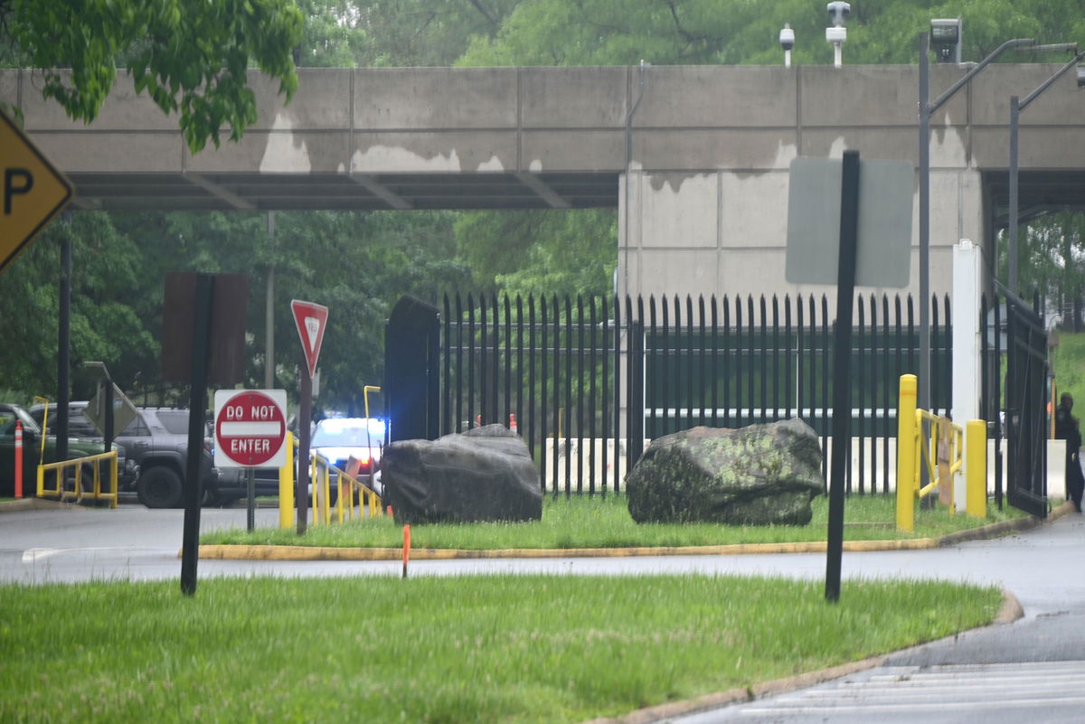 <i>Kyle Mazza/Anadolu/Getty Images via CNN Newsource</i><br/>A view of the gates to the CIA property after a person shot outside Central Intelligence Agency Headquarters by security guards in McLean