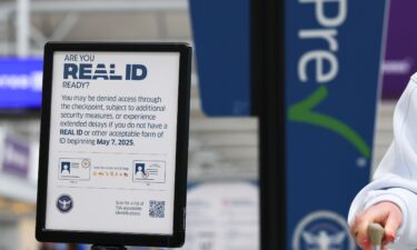 A US Department of Homeland Security "Real ID" compliant driver's license sign is seen outside the TSA checkpoint at Chicago O'Hare International Airport on April 23.