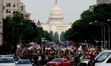 People gather for a May Day demonstration near the US Capitol in Washington