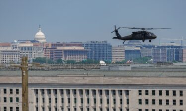 A US Army Blackhawk helicopter flies over The Pentagon on May 1.