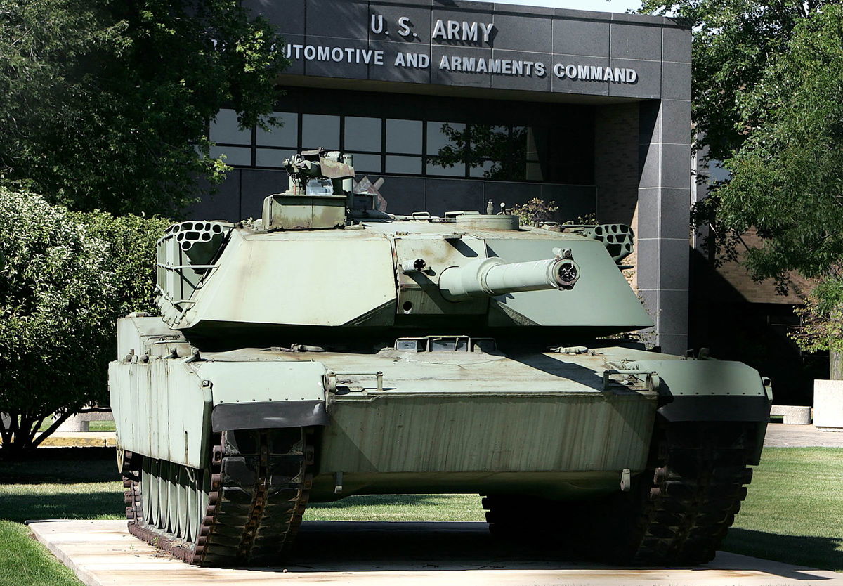 <i>Paul Sancya/AP/File via CNN Newsource</i><br/>A 105mm M1 Abrams tank is shown outside the Tank-Army Automotive and Armaments Command at the Detroit Arsenal in Warren