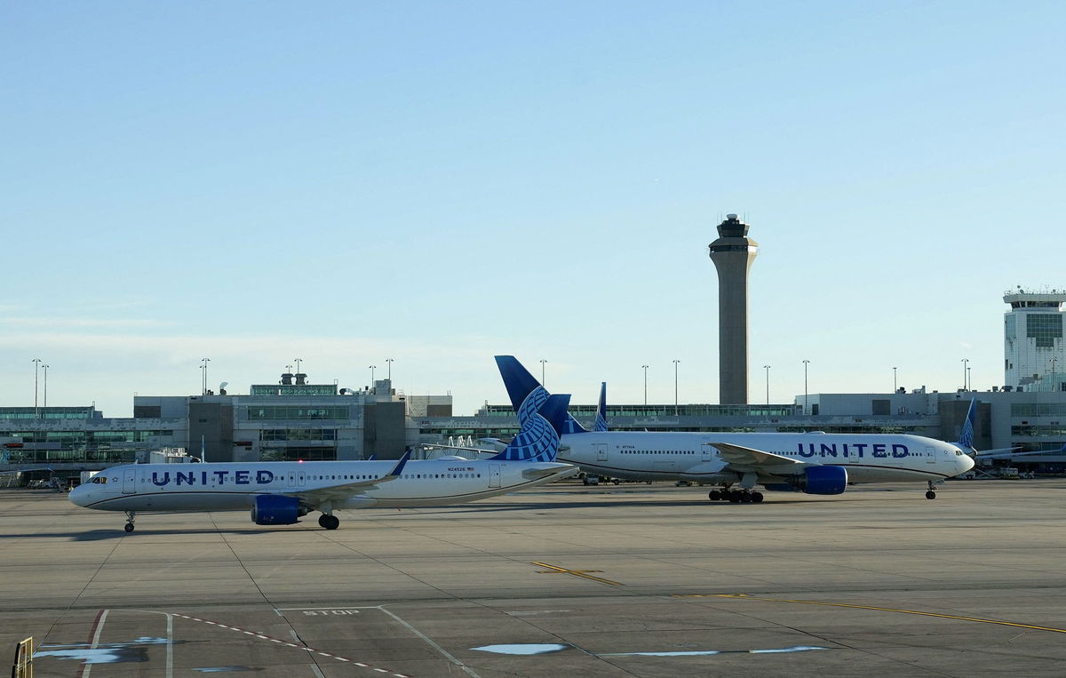 <i>Megan Varner/Reuters via CNN Newsource</i><br/>The air traffic control tower at Denver International Airport.