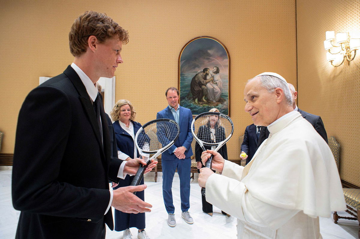 <i>Vatican Media/Reuters via CNN Newsource</i><br/>Italian tennis player Jannik Sinner met Pope Leo XIV at the Vatican on Wednesday.