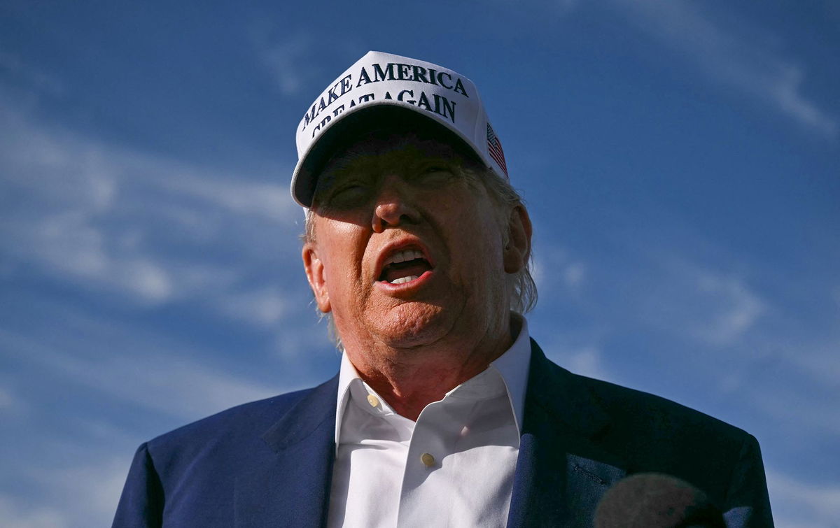 <i>Saul Loeb/AFP/Getty Images via CNN Newsource</i><br/>US President Donald Trump speaks to journalists before boarding Air Force One from Morristown Municipal Airport in Morristown