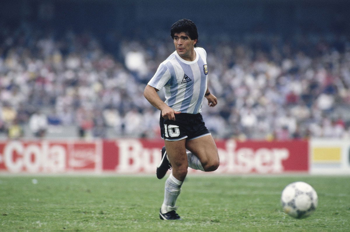 <i>Getty Images/Hulton Archive/Getty Images via CNN Newsource</i><br/>Argentina player Diego Maradona in action during the FIFA 1986 World Cup match against Bulgaria in June 1986 in Mexico City