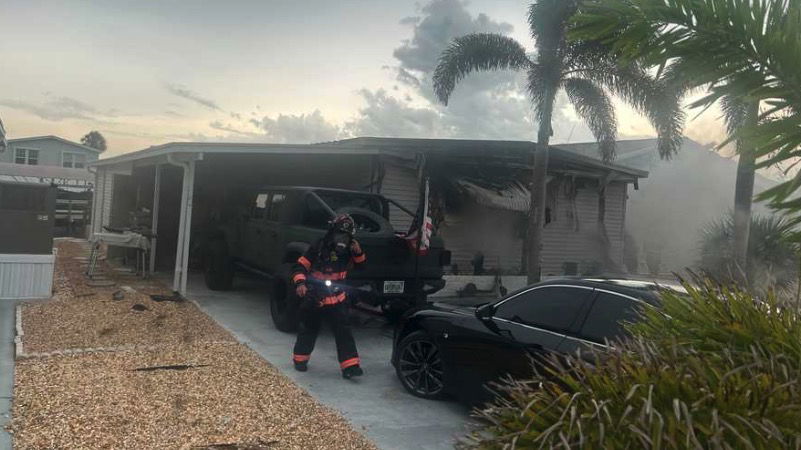 <i>Fort Myers Beach Fire District via CNN Newsource</i><br/>A fire ignited a mobile home along Eglantine Lane in Lee County on June 2 afternoon.
