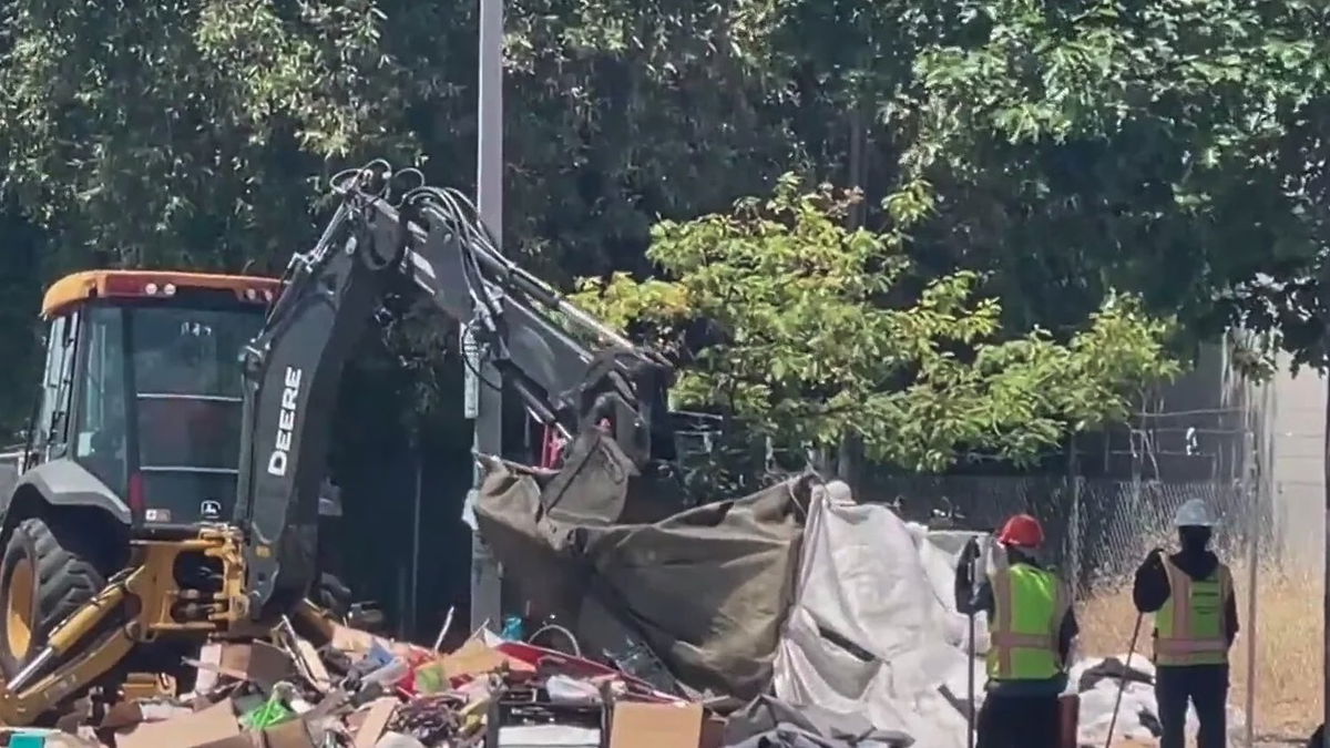 <i>KPIX via CNN Newsource</i><br/>A group of homeless people in West Berkeley was awakened Wednesday morning by a swarm of police and city workers